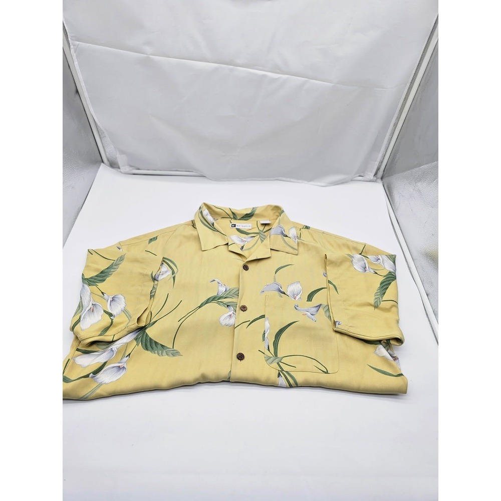 Bachrach Silk Shirt Mens Short Sleeve Tropical Yellow Print Multi Coloured XL
